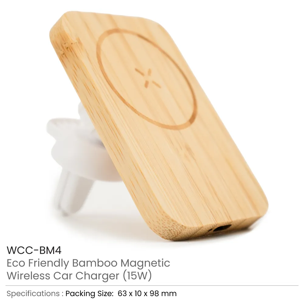 Bamboo Wireless Car Charger 15W Fast Charging & Type C 5