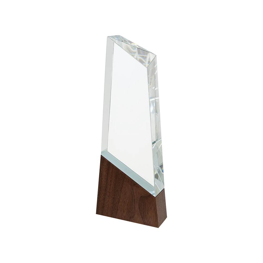 Wood Base Crystal Award with Wooden Box