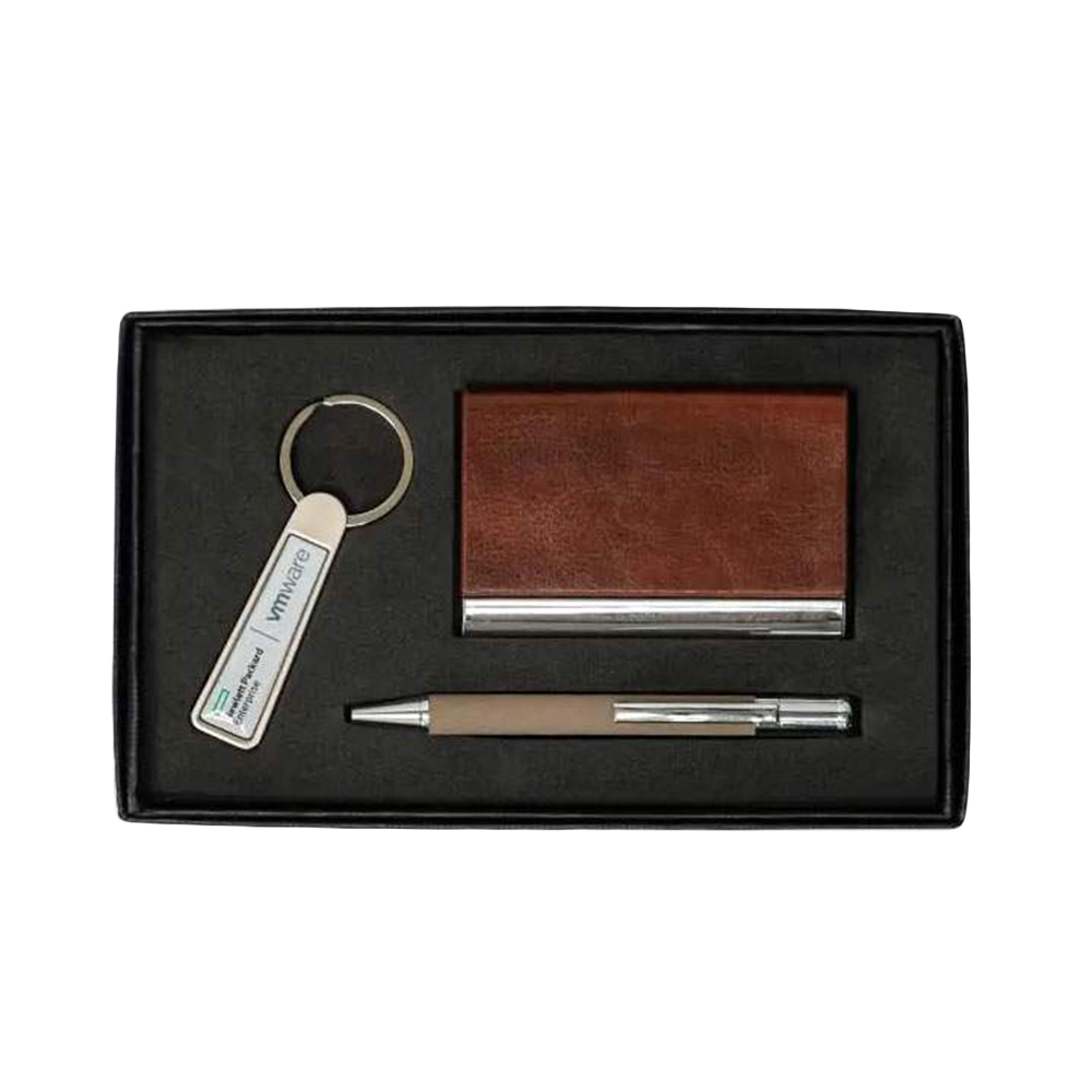 Pelamber Gift set With Business card case, Ballpoint pen with Silver trimming & Keychain 2