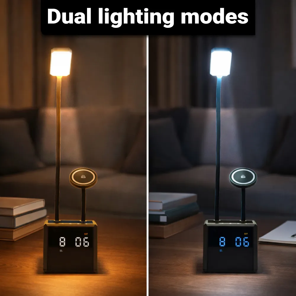 Multi-functional Desk Lamp with 15W Fast Wireless Charger & Digital Clock 6