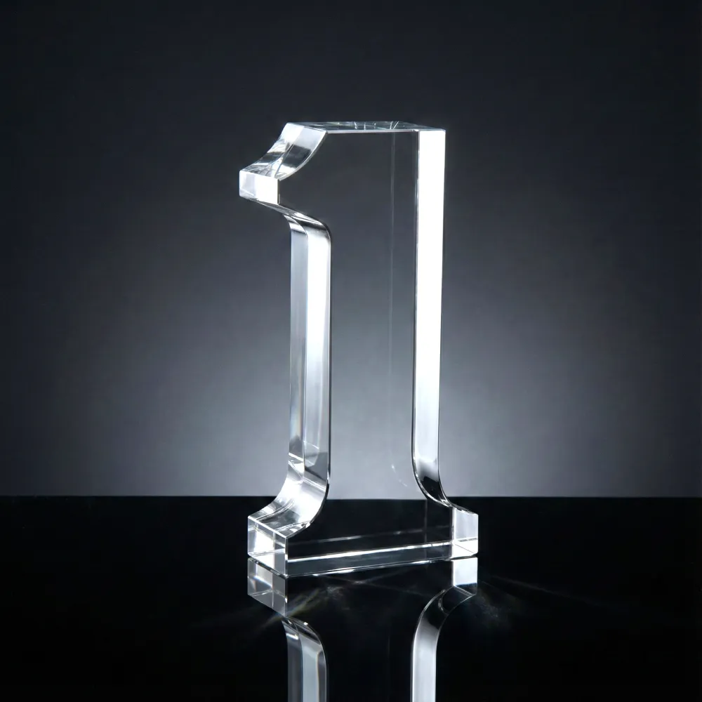 Crystal Glass Trophy in Number One Shape with Gold Lock Closure Box 5