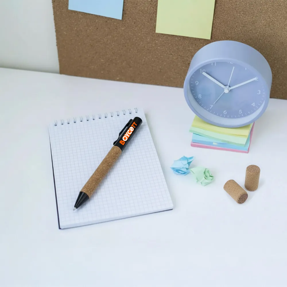 Eco-friendly Metal Pens Black with Cork Barrel and Black Ink 3