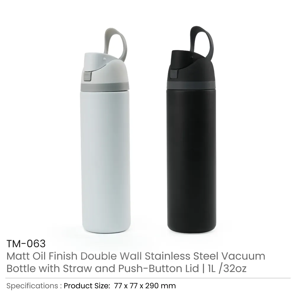 SS Bottles with Straw & Push Button Lid – Double-Wall Vacuum, 1Liter 9