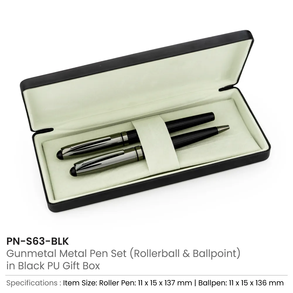 Black Metal Pen Set with Matte & Glossy Finish in PU Leather Box 2