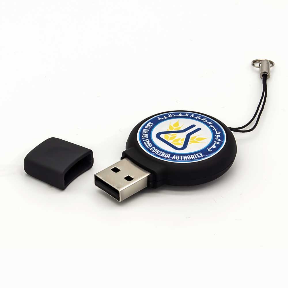 Round Black Rubberized USB Flash Drive 3