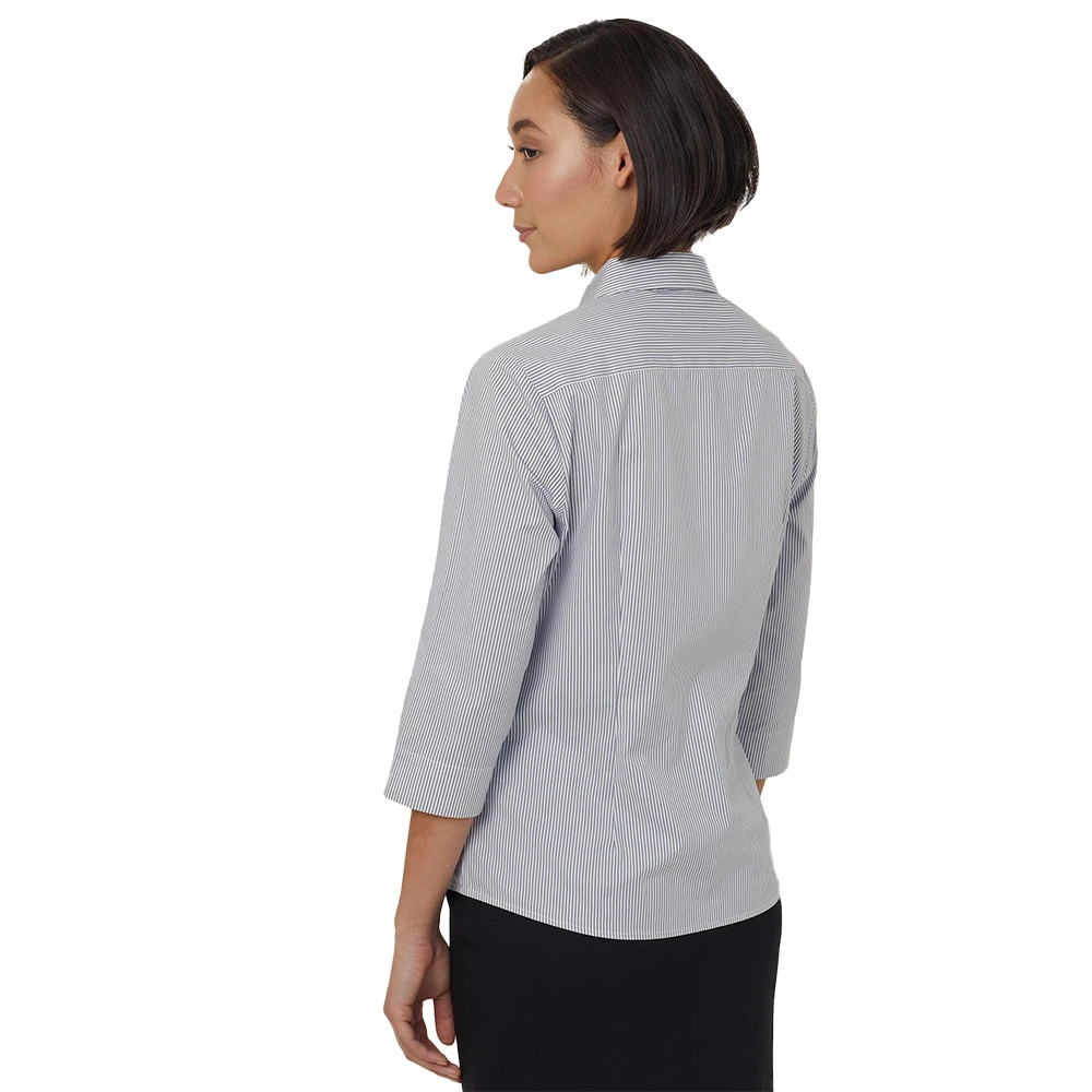 Women's Block Stripe Stretch 3/4 Sleeve Shirt - Grey/White 3