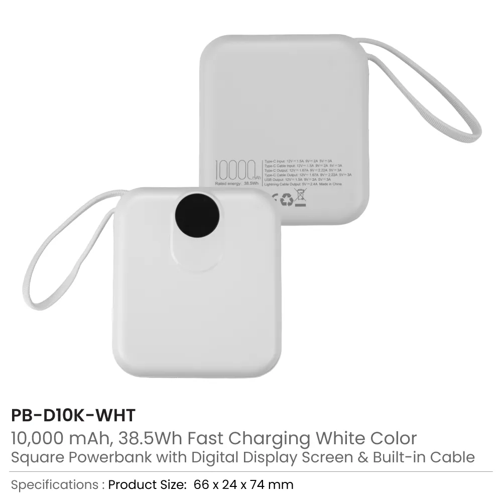 Fast Charging Digital Powerbank 38.5Wh, Built-in Type-C, 10K mAh 7