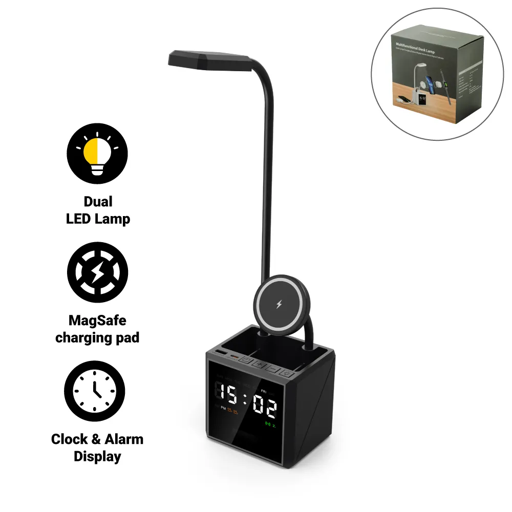 Multi-functional Desk Lamp with 15W Fast Wireless Charger & Digital Clock 7