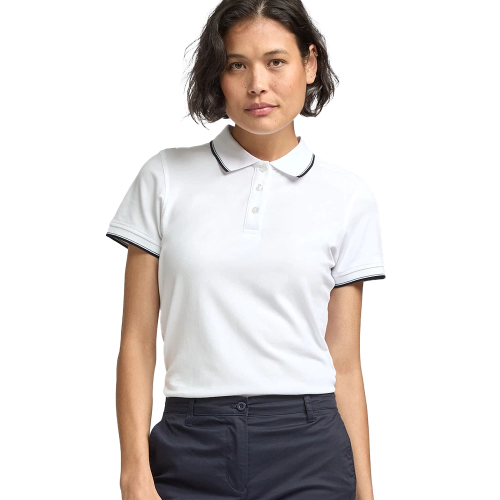 Women’s White Polo T-Shirt with Line Design