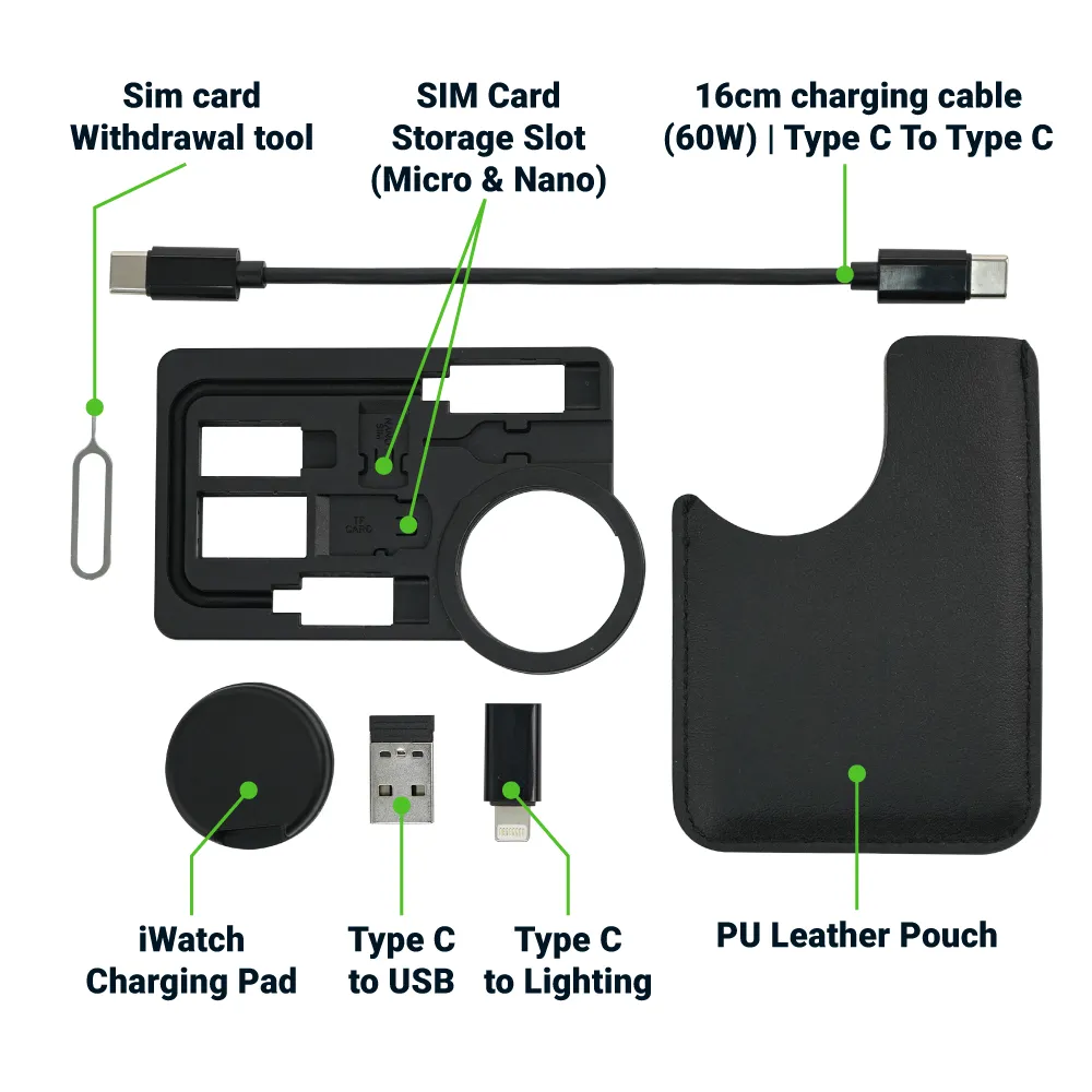 Charging Cable Kit (60W) with iWatch Charging Pad in PU Leather Pouch 8