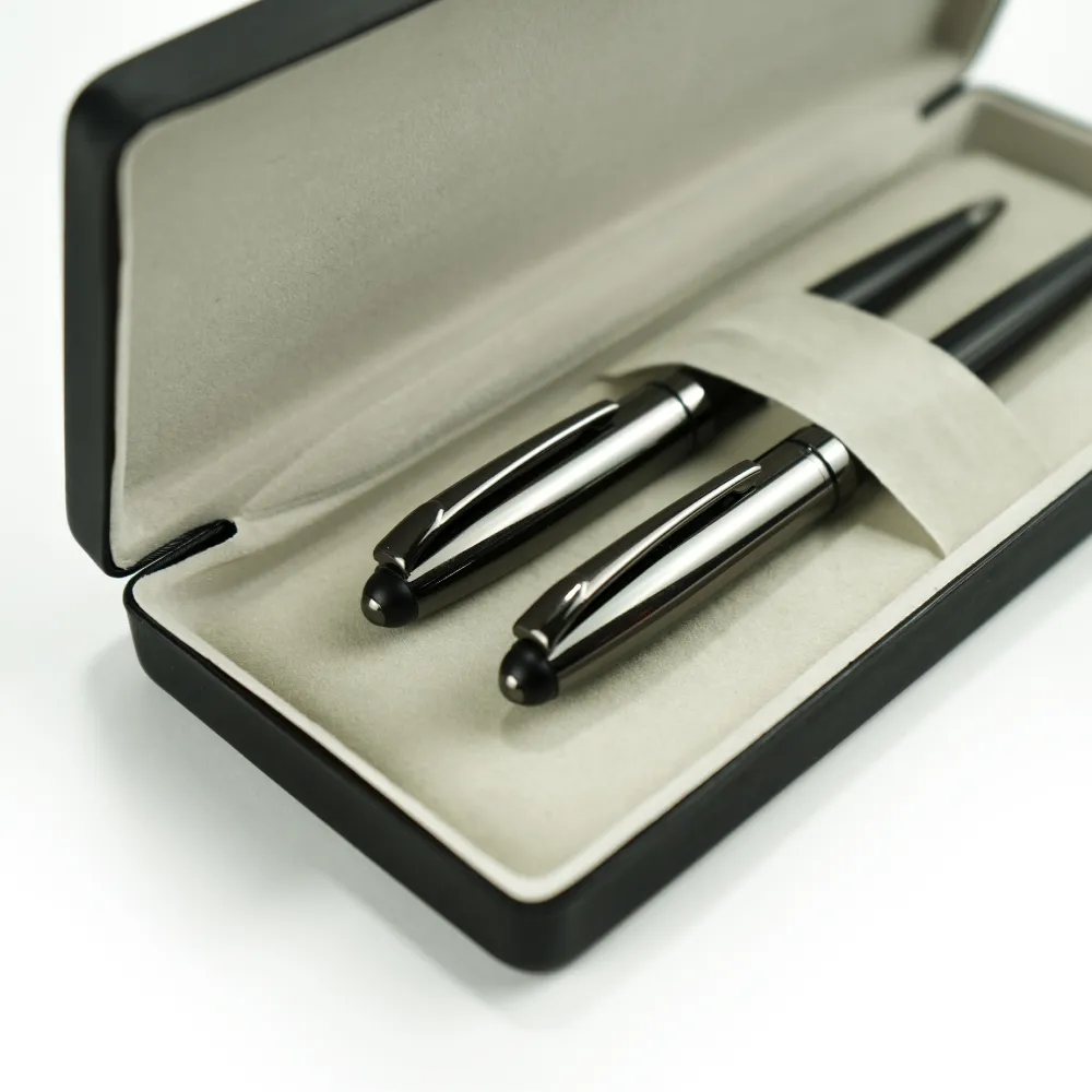 Black Metal Pen Set with Matte & Glossy Finish in PU Leather Box 7