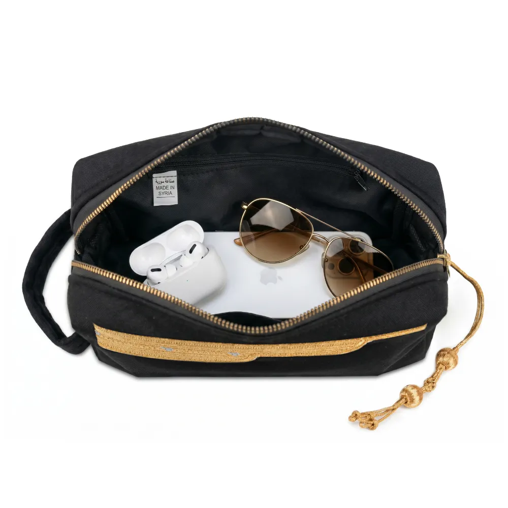 Black Multi-Purpose Utility & Cosmetic Pouch with Bisht Embroidery 7