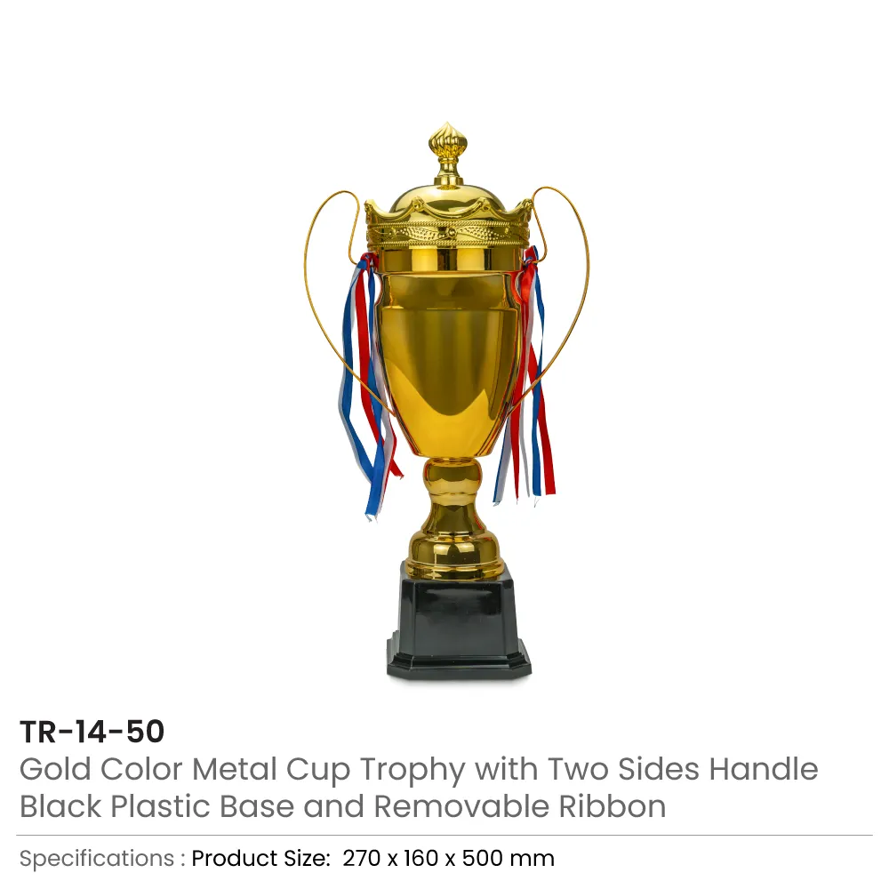 Metal Close Cup Trophies with Two-Sided Handle & Attached Ribbons 2