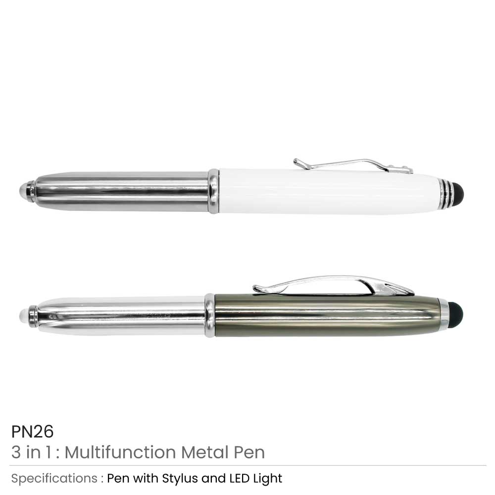 3 in 1 Metal Pens with Stylus & Light 3