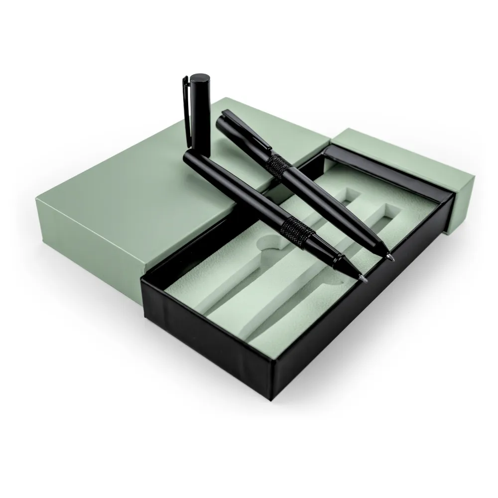 Black Metal Pen Set with Matte Finish in Hardboard Slide to Open Box 2