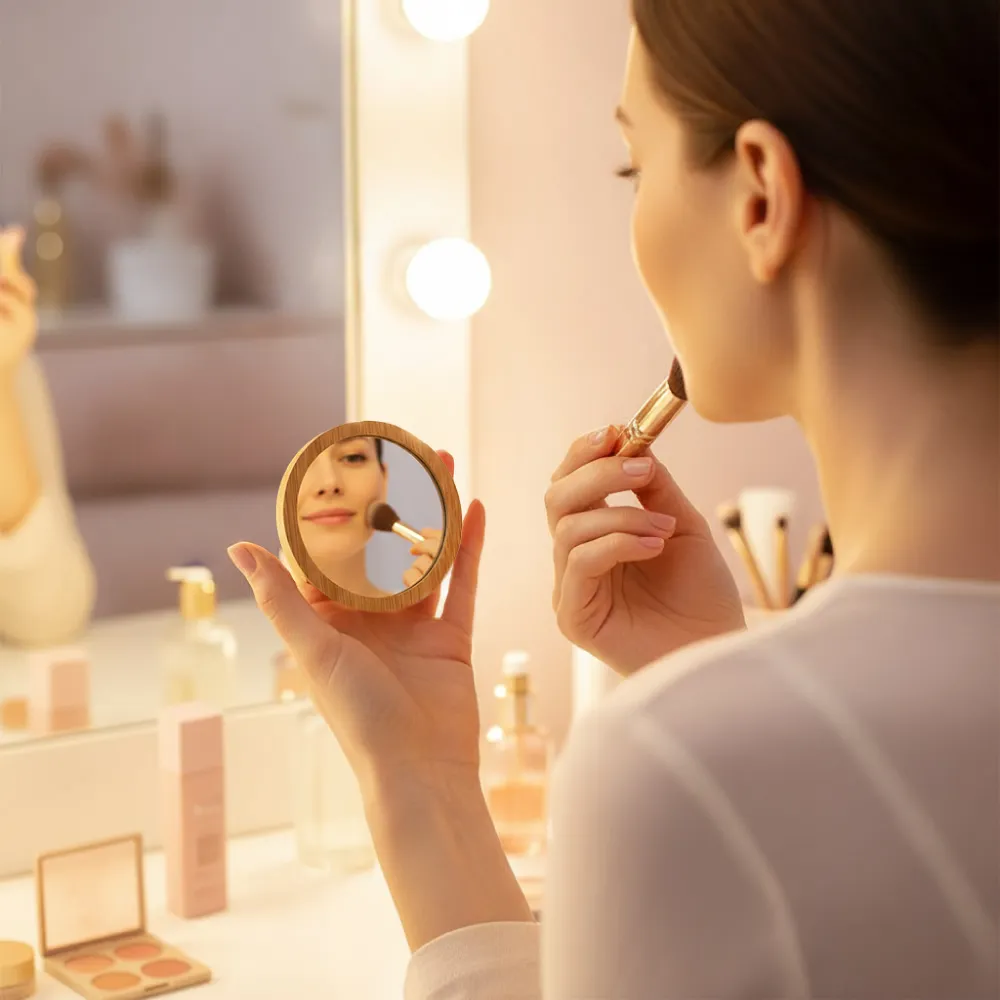 Bamboo Pocket Mirrors in Round-shaped, Lightweight & Portable 9