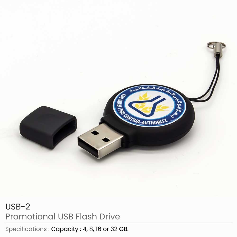 Round Black Rubberized USB Flash Drive 2