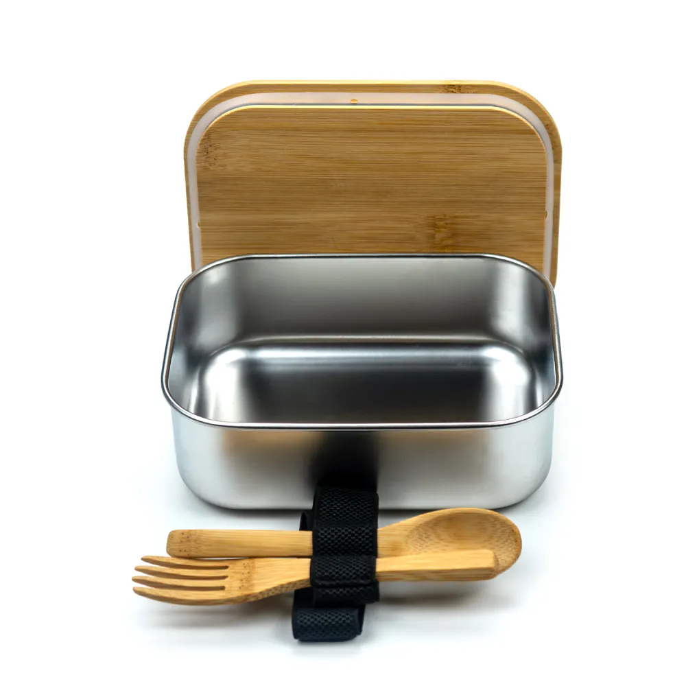 Stainless Steel Lunch Box with Bamboo Lid & Strap 4