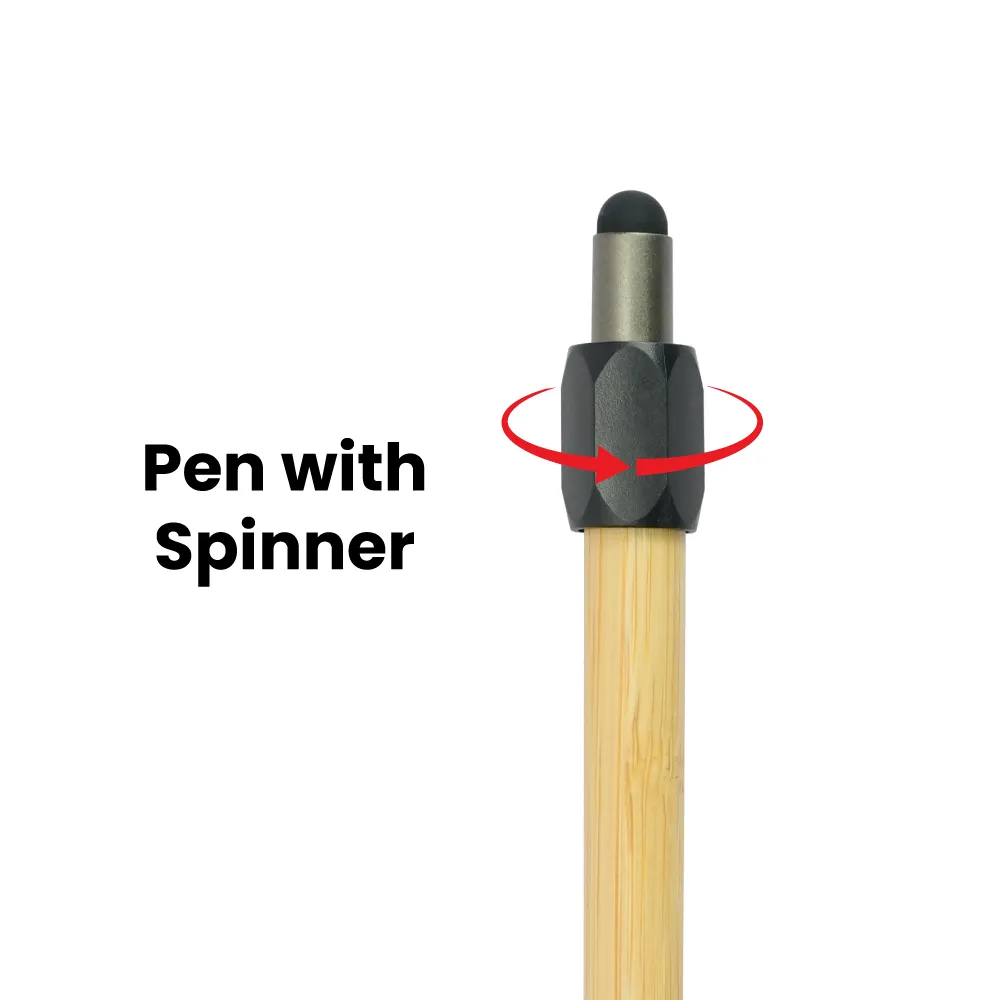 Bamboo and Metal Stylus Pens with Top Spinner (Blue Ink) 2