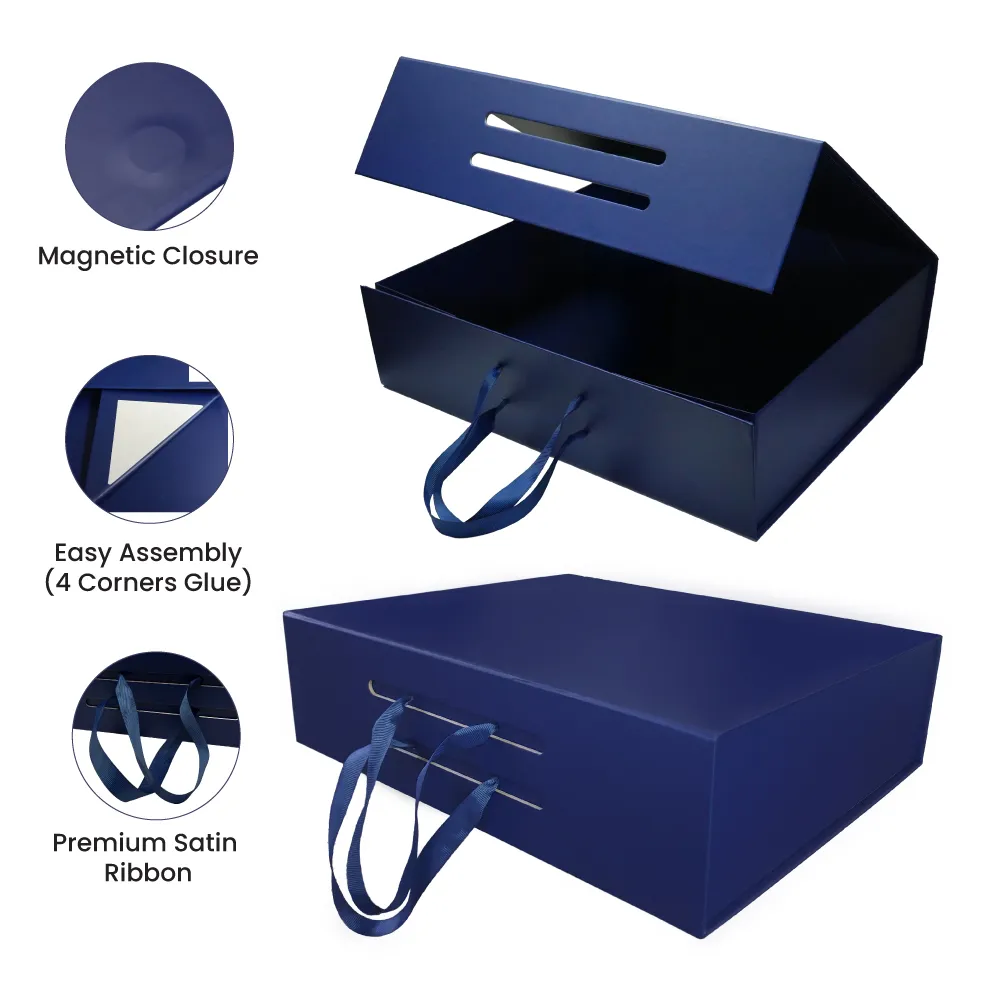 Foldable Gift Box with Magnetic Closure & Ribbon Handle 12