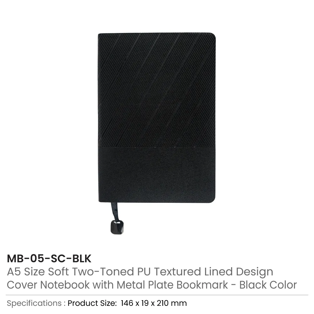 Soft PU Cover Notebooks in A5 Size with Metal Plate Bookmark 3