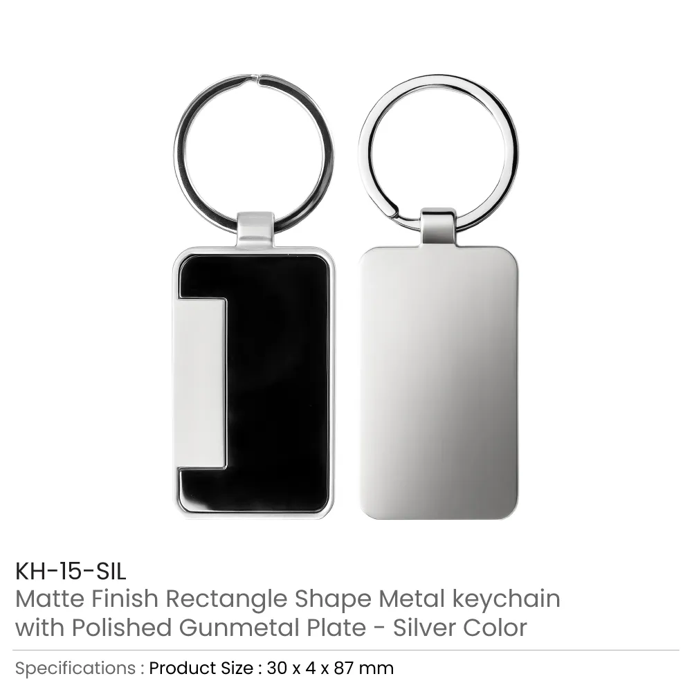 Metal Keychain Rectangle Gun Metal Matte Finish Plate 3