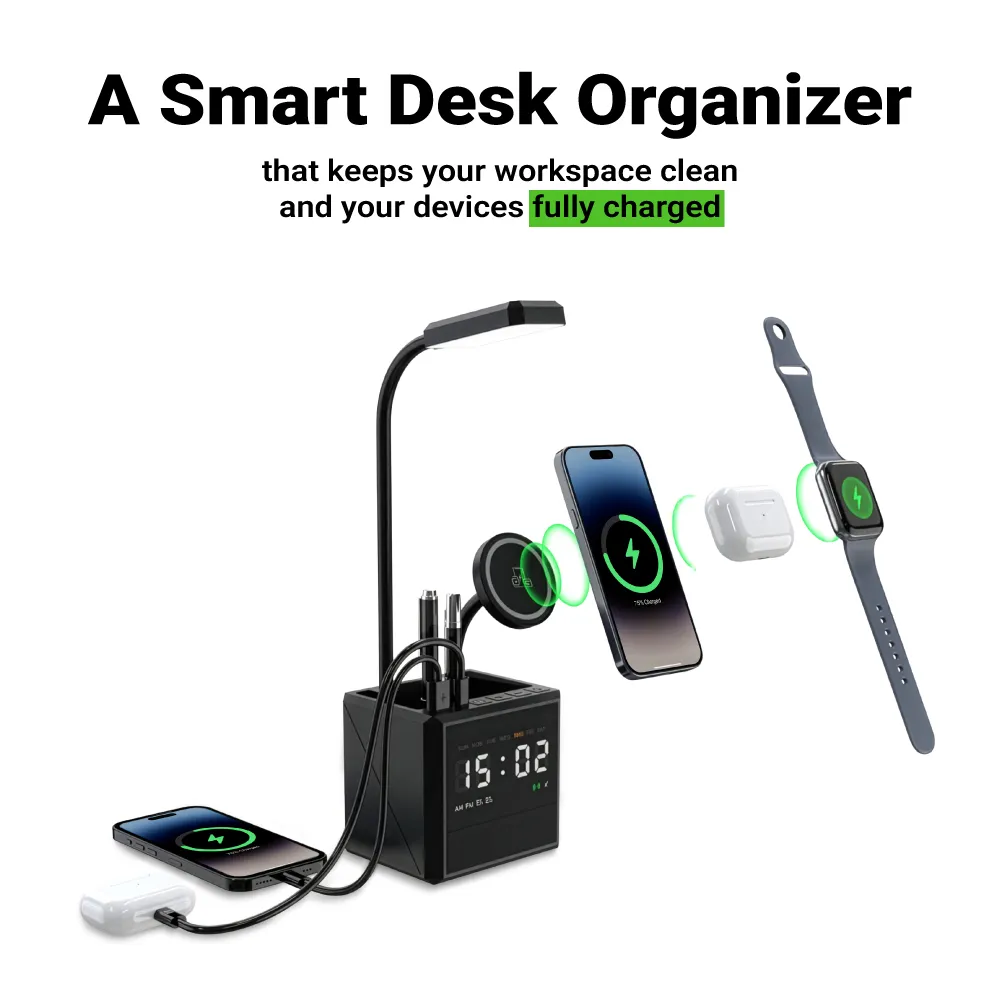 Multi-functional Desk Lamp with 15W Fast Wireless Charger & Digital Clock