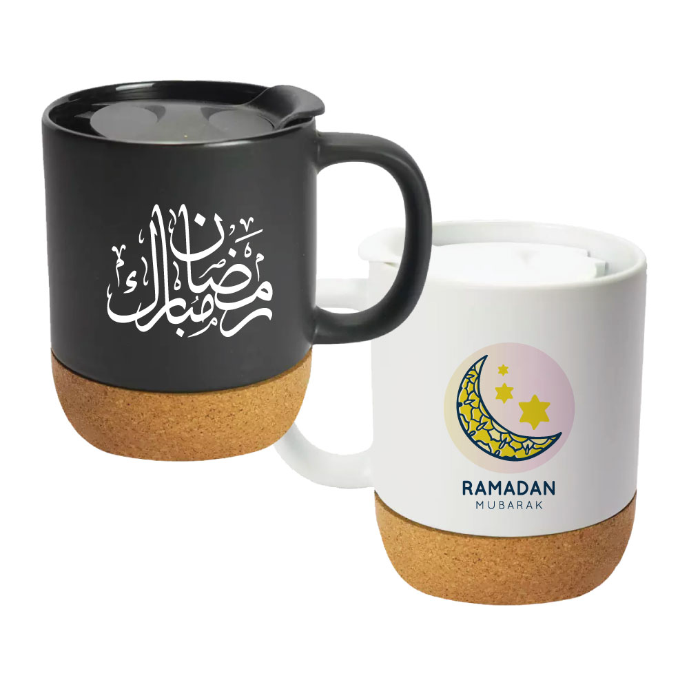 Ceramic Mugs with Lid and Cork Base 385 ml – Ramadan Gifts 9