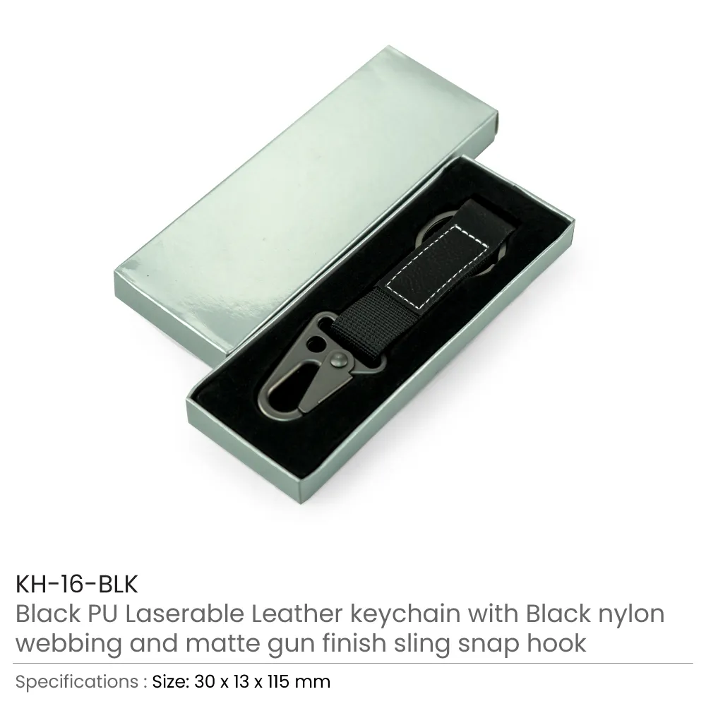 Laserable PU Leather Keychains with Sling Snap Hook 2