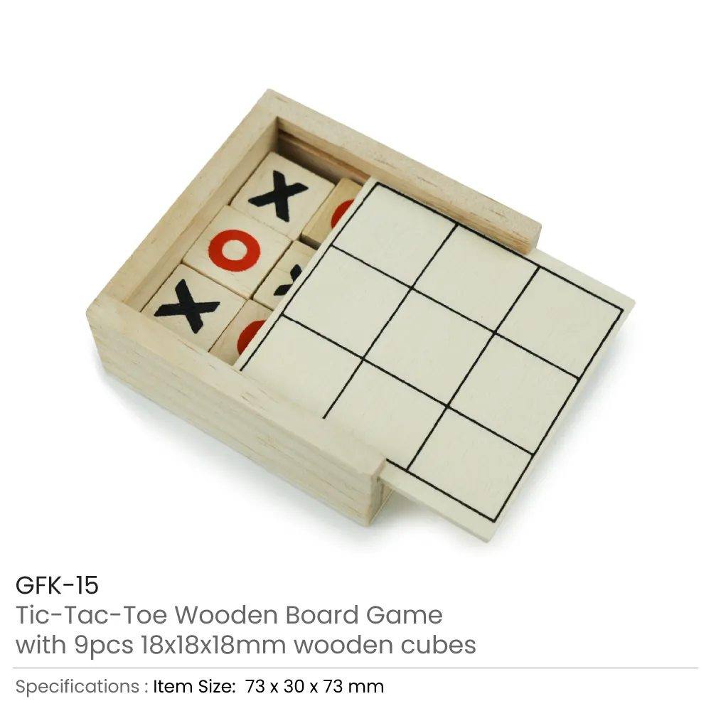 Tic-Tac-Toe Wooden Board Game with Slide Storage Box & 9 Wooden Cubes 6